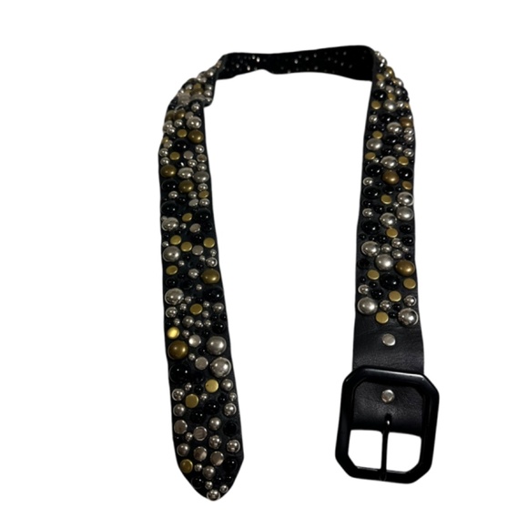 Handmade L.A. SKY Black Genuine Leather Belt With Studs Rhinestones Large main image 7